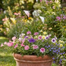 Artikel Trädgårdsstake Blomma Metall Blommor Gul Rosa Vit 49cm 3 st