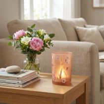 Artikel Glasljushållare med blommotiv för mysiga stunder i hemmet, 18 cm