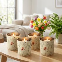Artikel Dekorativ glaslykta med blommotiv för stämningsfulla heminredningsdetaljer, 8 cm, 4 stycken.