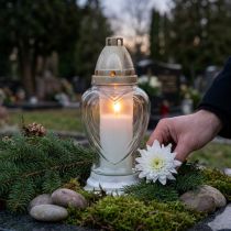 Artikel Gravljus glas med hjärtgravyr, gravlykta, klar Ø11cm H26cm