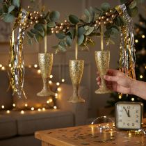 Artikel Champagneglashängare ljus guld nyårsafton dekoration 15cm 3st