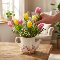 Artikel Keramisk kanna med blommotiv för våriga accenter i vardagsrummet 20 cm