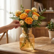 Artikel Glasvas i orange, retrostil med spår, Ø13,5 cm H20 cm