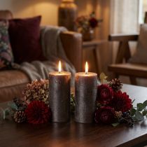 Artikel Premium pelarljusset om 2, kopparfärgad metallisk look, Ø85mm, H120mm - Elegant bordsdekorationsljus