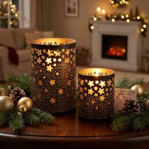 Artikel Ljusstake metallstjärnor svart/guld H10/15cm set om 2