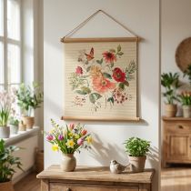 Artikel Blomdekoration på väggen, väggdekor av träbambu med jutesnöre, H44 x B42 cm för vardagsrum