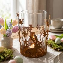 Artikel Lykta med kaniner, vårdekor, metalldekor med blommor, påskpatina Ø11,5cm H18cm