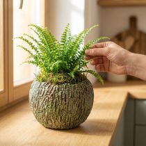 Artikel Betongplanter, antikt utseende, grön och brun, rund växtkruka, Ø15,5 cm
