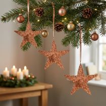 Artikel Dekorativ stjärna att hänga, adventsdekoration, metallhängen kopparfärgade 12 × 13cm 3st