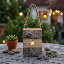 Artikel Lykta björkved med handtag 14,5cm x 14,5 cm H20cm