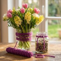 Artikel Ullsnöre, lila, 55m dekorativt snöre för blomsterhandel och hantverk