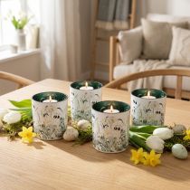 Artikel Dekorativ glaslykta med lövdesign för eleganta heminredningsdetaljer, 8 cm, 4 stycken