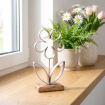 Artikel Metalldekorationsblomma på träfot Gammal Rosa Silver H29cm