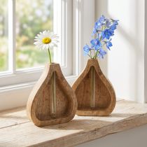 Artikel Minivas glas provrör klar trä dekoration naturlig H17cm 2st