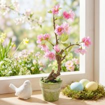 Artikel Konstgjord mandel i kruka med rosa blommor H28cm