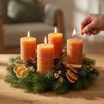 Artikel Blockljus, mörkorange, enfärgade, solnedgångsdesign, 60x100mm, 4 stycken, rustikt, sommar, höst, advent