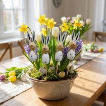 Artikel Träpåkar till påskhareblommor, svarta/vita, 34 cm höga, 4 delar
