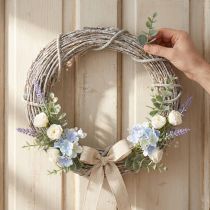Artikel Dekorativ krans, vitkalkad, dörrkrans, shabby chic, Ø42 cm, naturliga grenar, lantlig stil