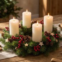 Artikel Set med 4 rustika blockljus, benvita, 70x110 mm, genomfärgade, självsläckande - Perfekt för advent och festlig dekoration