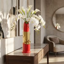 Artikel Dekorativ vas med läppstiftsdesign för konstgjorda blommor med långa stjälkar, 38 cm