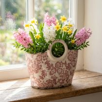 Artikel Dekorativ kruka med handtag, blommig, 21 cm