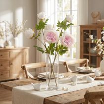 Artikel Dekoration Pioner Rosa 3 Blommor Lång Stjälk L80cm 2st