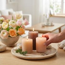 Artikel Set med 12 blockljus i brunt, 70x80 mm, genomfärgade - Perfekt för dekoration, wellness och fester