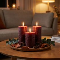 Artikel Set med 4 vinröda pelarljus, enfärgade, 70x120mm - Dekorativa ljus för hemmiljö och välbefinnande