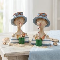 Artikel Kvinnlig Byst Cocktail Blå Vit Dekorativa figurer H10,5cm 2st