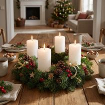 Artikel Enfärgade blockljus, vita, 70x80mm, 35 timmars brinntid, set om 4, adventskransdekoration