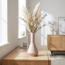 Artikel Modern dekorativ metallvas i ljusrosa, 19,5 cm; dekorativ designkanna, 38,5 cm hög, för torkade blommor