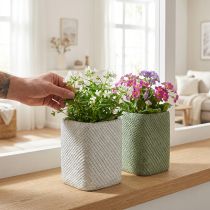 Artikel Planteringskärl keramik vit grön reliefnät 12x12cm H17,5cm 2st