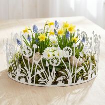 Artikel Dekorativ bricka med maskrosor, metalldekoration för vårvit, silver shabby chic Ø25cm H10,5cm
