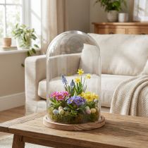 Artikel Glasklocka med träplatta glasdekor Ø17cm H25cm