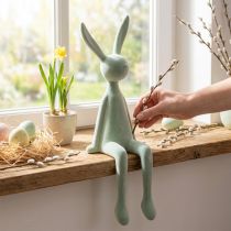 Artikel Påskharehylla, sittande kanin, flockad, grågrön, 56 cm