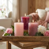 Artikel Set med pelarljus, rosa och bärfärger, 70x100 mm, lång brinntid, 12-pack, perfekt för dekoration och present