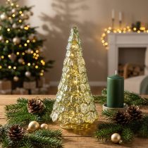 Artikel Mini julgran med LED-belysning grön guld 28cm