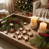Artikel Strödekoration Julstjärnor flammade trästjärnor Ø4cm 24 st