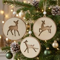 Artikel Hänge med rådjur, dekorationsmedaljong, trädekoration, advent Ø9,5cm 6st