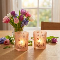 Artikel Dekorativ glaslykta med blommotiv för eleganta heminredningsdetaljer, 12,5 cm, 2 stycken