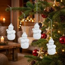 Artikel Snögubbe vit med glimmer som galge 4,5 cm 12st