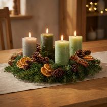 Artikel Gröna blockljus, 3 skärmar, enfärgade, rustika, 70x100mm, set om 12, för dekoration och advent