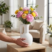 Artikel Dekorativ vas vit blomvas med handtag keramik H26cm