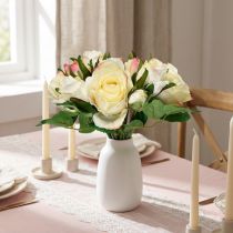 Artikel Konstgjorda rosor Krämgul Rosa Konstgjorda rosor Dekorbukett 29cm 12 st