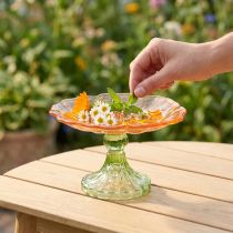Artikel Dekorativ glastallrik med fot, blommönster för elegant bordsdekoration och sommardekor, 15 cm