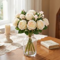 Artikel Konstgjorda Rosor Konstgjorda Blommor Bunch Cream 36cm 12st