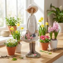 Artikel Dekorativa figurer trädgårdsmästare, dekorativ kvinna med blommor, vit rosa, H21cm
