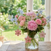 Artikel Träblommor hängande dekoration trä sommardekoration rosa 4,5cm 24 st