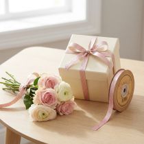 Artikel Sidenbandsblad presentband beige rosa 10mm 20m