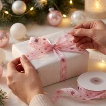 Artikel Band julklapp band rosa stjärnmönster 15mm 20m